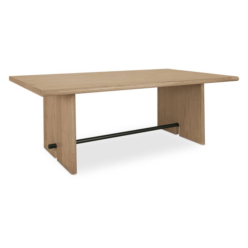 NADAAL STUDIOS Thornefield Dining Table for 6, Oak Veneer Top, Metal Spreader Bar, Modern Edge Design, Natural Finish