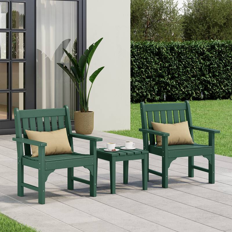 Laguna Outdoor Patio 3-Piece Garden Arm Chair Conversation Set With Side Table