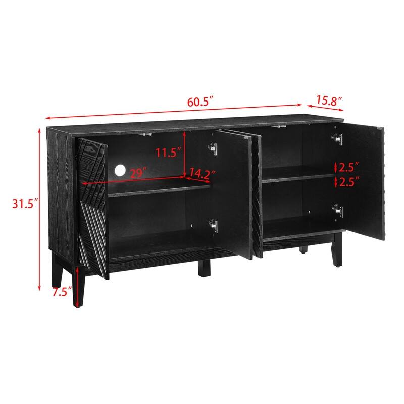 60.5" Farmhouse Fluted Sideboard – Mid-Century Modern TV Stand with Geometric Design & Adjustable Shelves for Living Room.