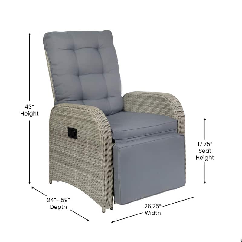 Indoor/Outdoor Wicker Rattan Recliner with Flip-Up Side Table
