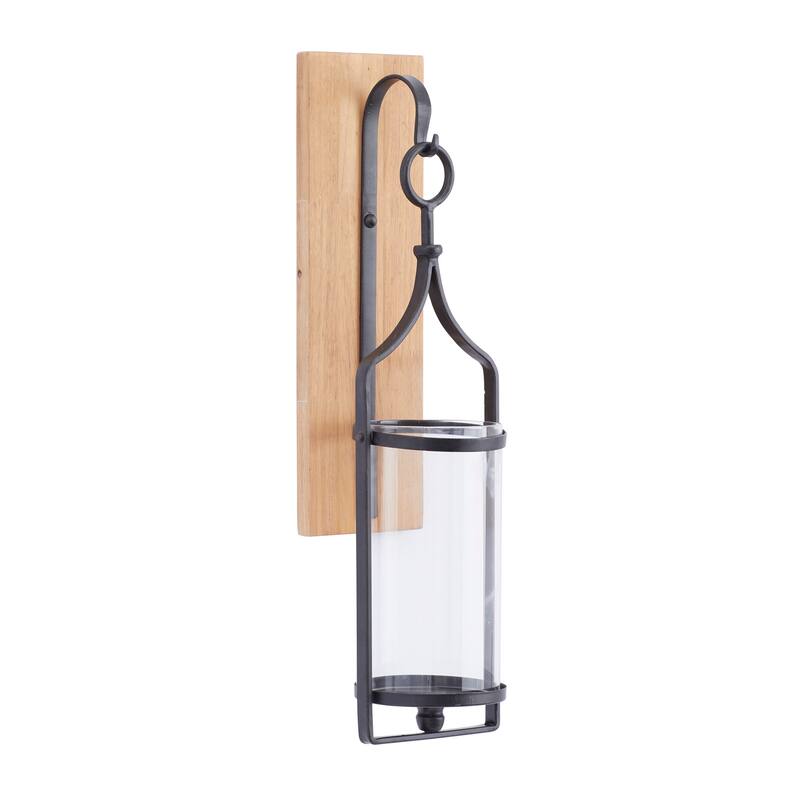 Wood Single Candle Wall Sconce - Black - Roche River Decor - 7"W x 6"L x 23"H