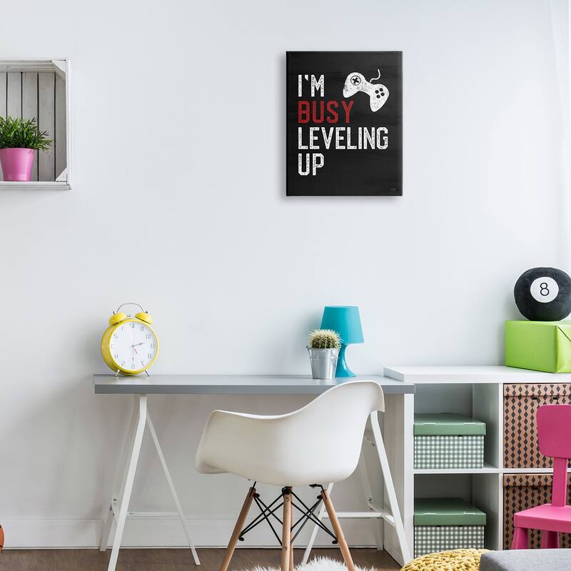 Stupell Busy Leveling Up Video Game Controller Sign Canvas Wall Art