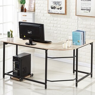 Overstock BEECH L-shaped Wood and Steel Corner Computer Desk (Wood - Large)