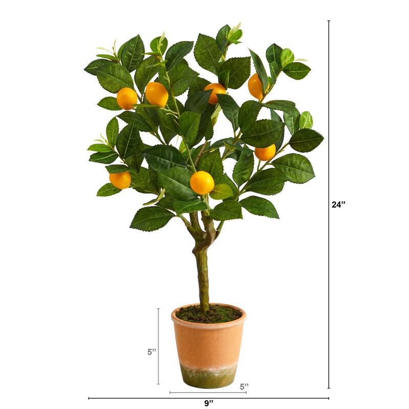Artificial Lemon Tree 24 Inch - Faux Citrus Plant with Planter - Home Decor Accent - Green - 21-30 Inches
