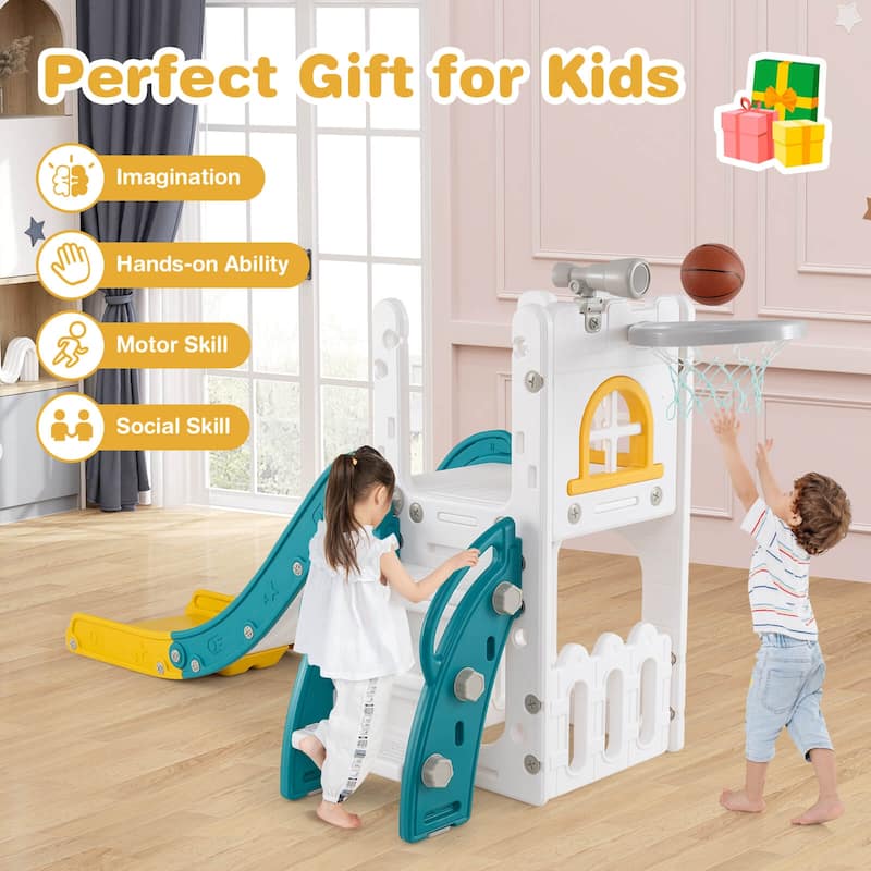 Costway 6 in 1 L-shaped Toddle Slide for Toddlers Age 1-3 Baby Slide
