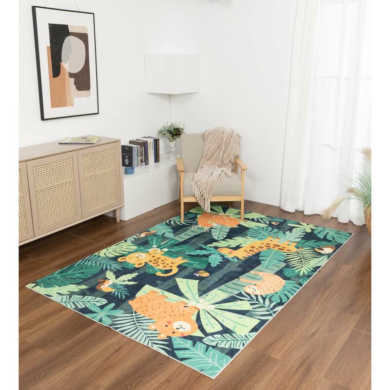 Kids Collection Explore the Jungle Trees & Animals Area Rug