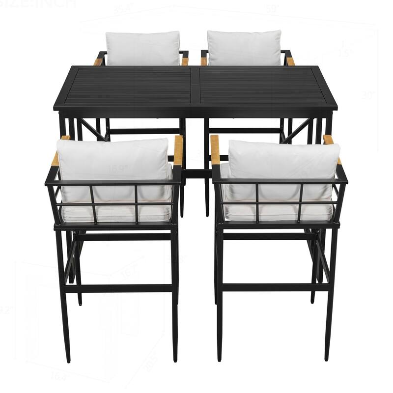 Outstanding Iron Outdoor Dining Set with Acacia Armrests