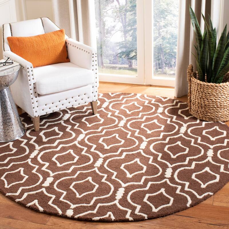 SAFAVIEH Handmade Cambridge Smaragda Modern Wool Rug - 6' Round - Dark Brown/Ivory