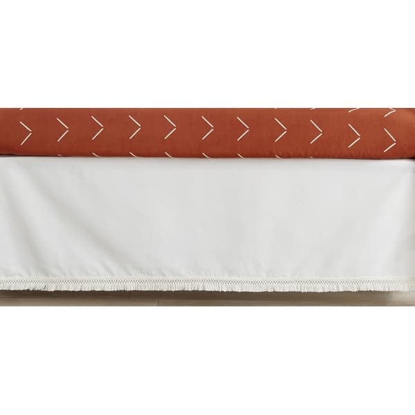 slide 2 of 3, Boho Fringe Boy Girl Crib Bed Skirt - Ivory Beige Modern Bohemian Farmhouse Southwest Shabby Chic Neutral Bohemian Diamond Tuft