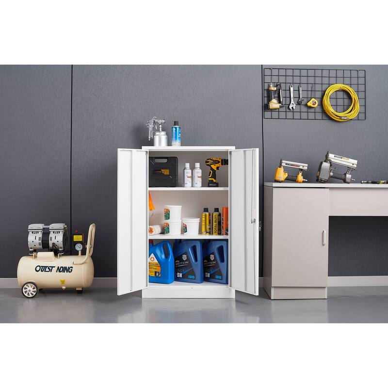 Anmytek White Metal Folding Storage Cabinet with Lock and Adjustable Shelves for Home Office Garage