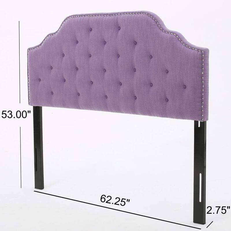 Queen Size Tufted Upholstered Headboard with Nailhead Trim, Solid Wood and Metal Legs, Adjustable Height