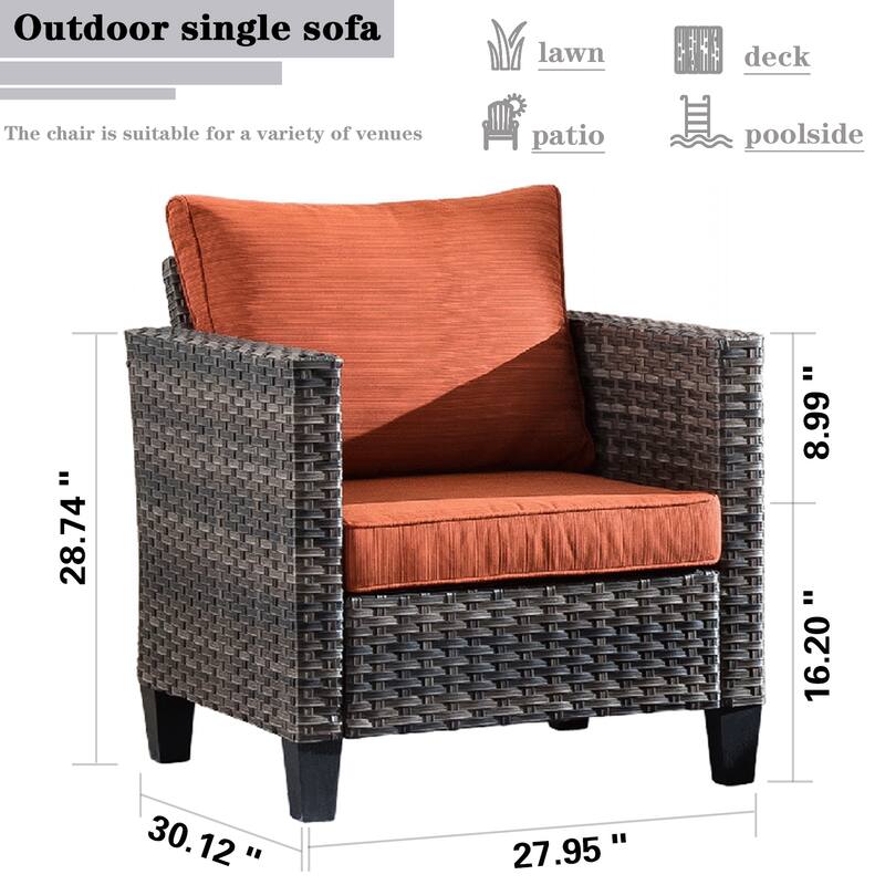 OVIOS 7-piece Wicker Sectional Sofa Swivel Rocking Chair Set With Fire Pit