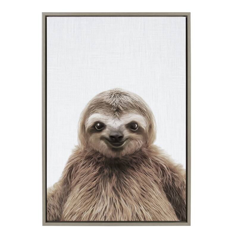 Kate and Laurel Sylvie Sloth Color Framed Canvas by Simon Te Tai