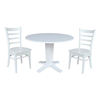 42 in Solid Wood Round Drop Leaf Pedestal Table with Dining Chairs in White