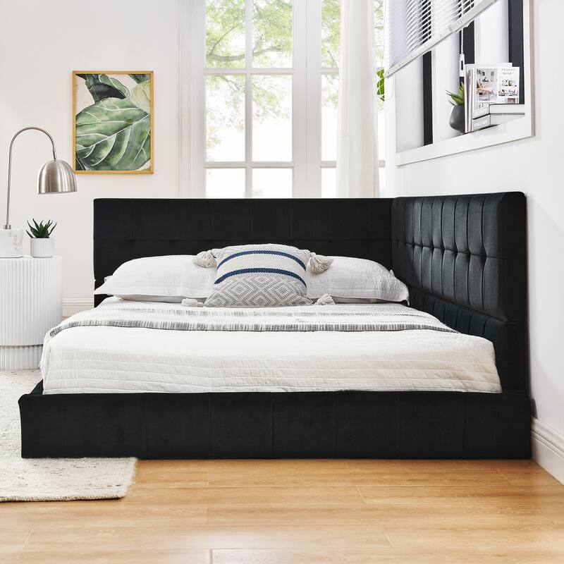 Upholstered Full Size Daybed w/Backrest&Armrests, Velvet Sofa Bedframe - Black - Full