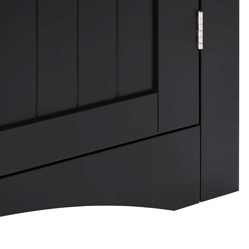 Black Corner Bathroom Cabinet with Double Doors for Small Spaces