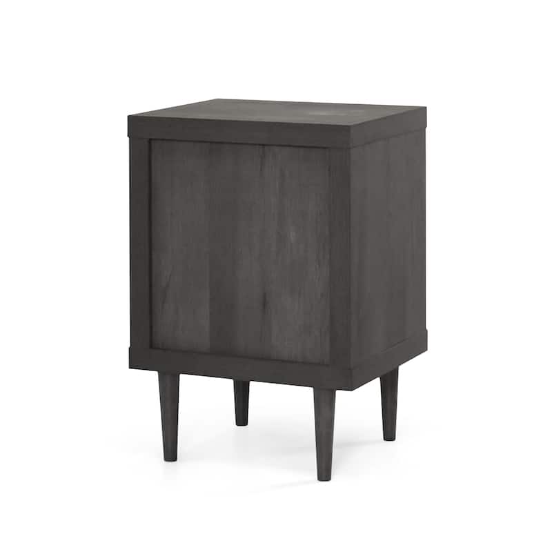 Sleek Gray Nightstand with Mid-Century Flair, Faux Wood Finish