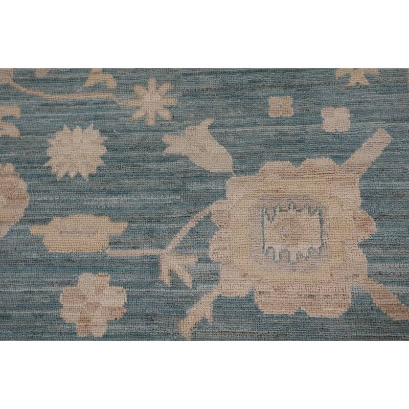 Teal Blue Vegetable Dye Oushak Turkish Rug Hand-Knotted Wool Carpet - 7'10" x 10'6"