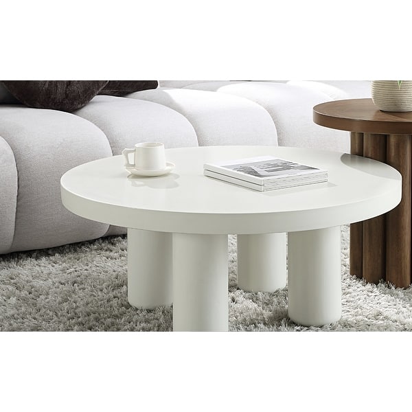 White Finish Coffee Table with Round Tabletop - Bed Bath & Beyond ...
