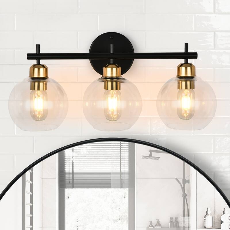 Starsky 4-Lights Modern Dimmable Bathroom Vanity Light with Globe Glass Shade - 20.1'' - BlackGold