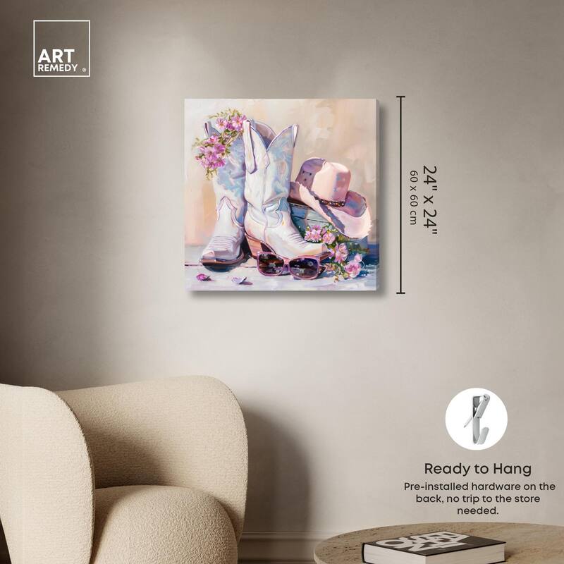 Spring Pink Cowboy Necessities Canvas by Art Remedy, Gallery Wrapped