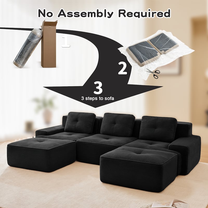 Modern U-Shaped Corduroy Sectional Sofa Couch with Removable Ottoman