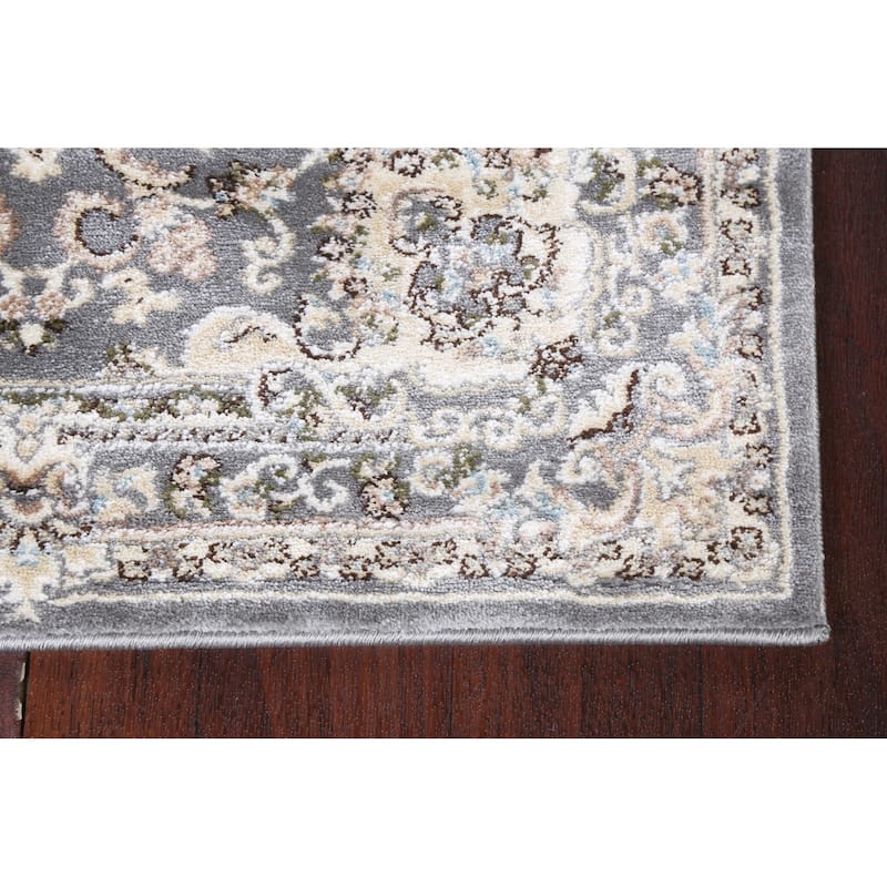 Grey Floral Medallion Transitional Turkish Rug Oriental Carpet