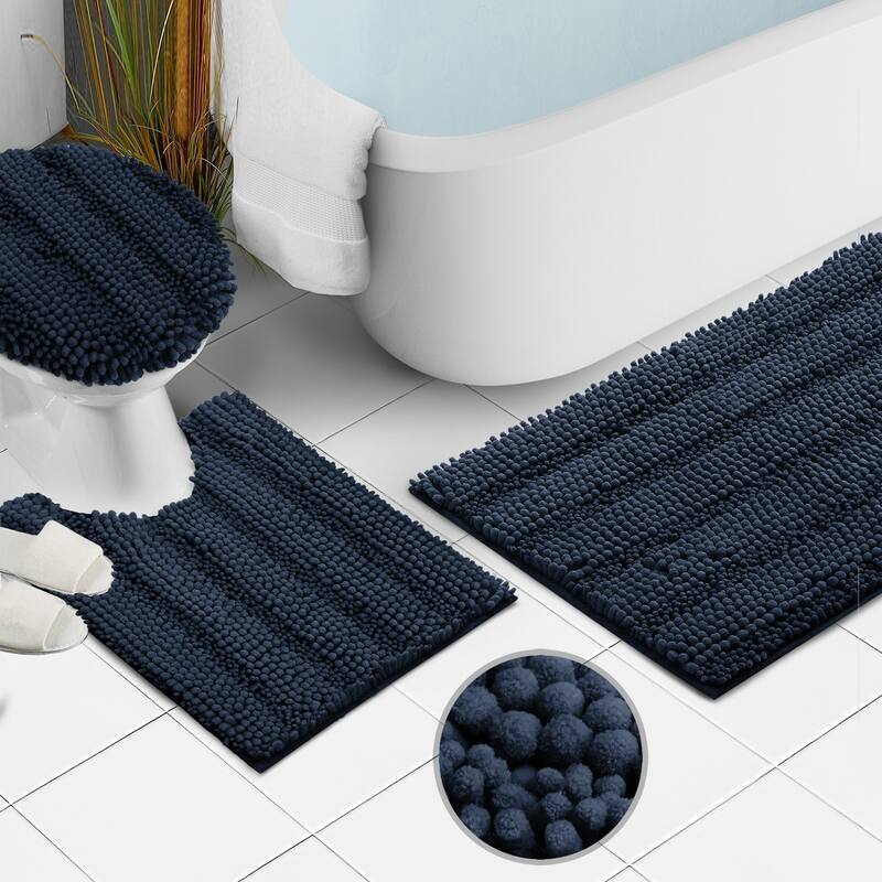 Clara Clark Chenille Extra Soft and Absorbent Bath Mat - Non Slip Fast Drying Bath Rug Set