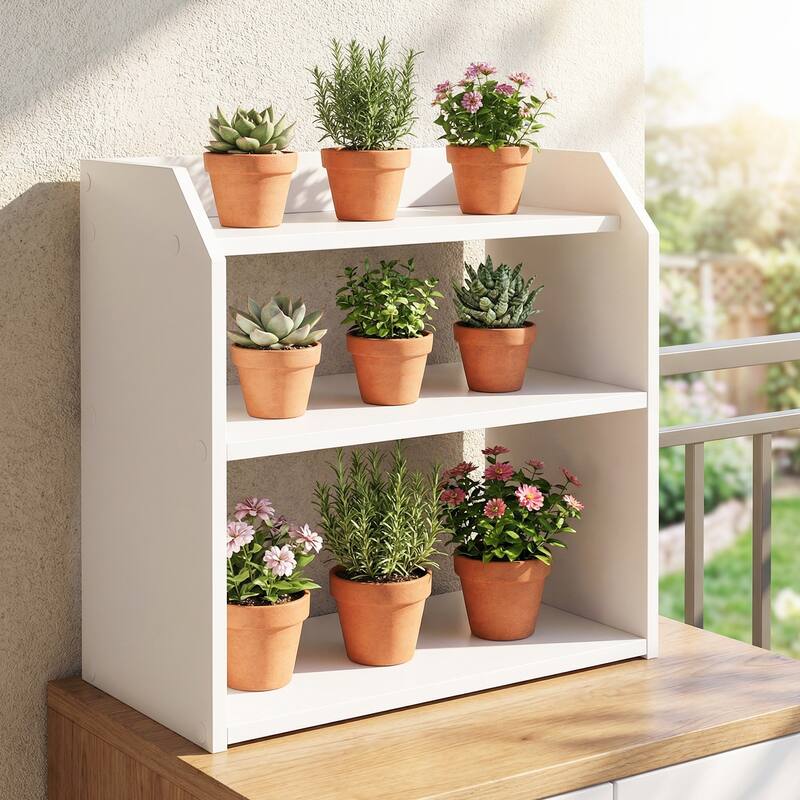 Gymax 2PCS-3-Tier Desktop Bookshelf w/Raised Top Guardrails