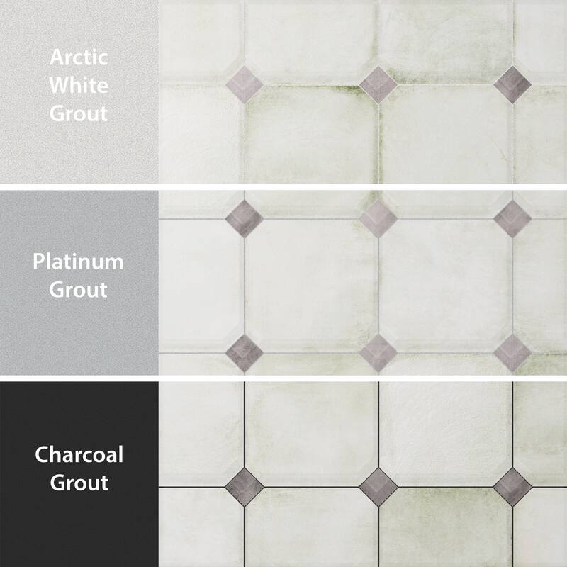 Merola Tile Laverton Octagon Nieve with Taco Gris 7-7/8" x 7-7/8" Porcelain Floor and Wall Tile