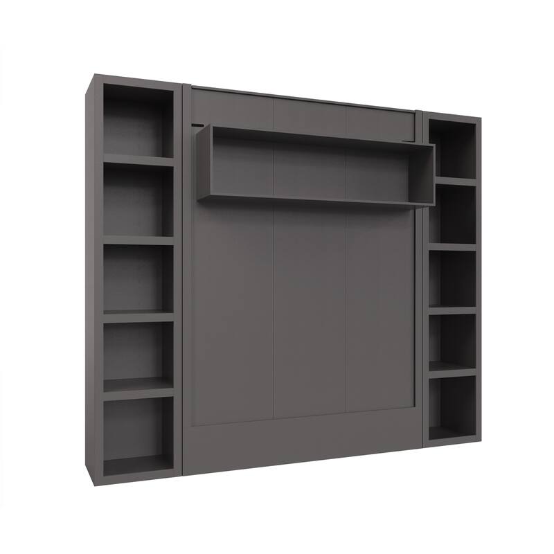 Easy-Lift Queen Murphy Wall Bed in with Two Bookshelves