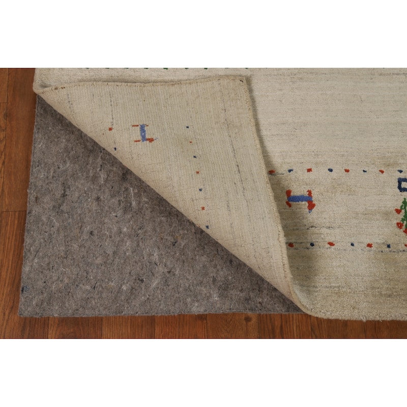 Tribal Gabbeh Indian Foyer Rug Handmade Accent Beige Silk Carpet - 3'1"x 4'11"