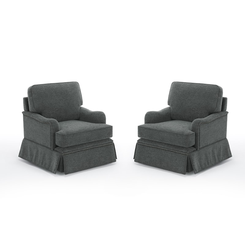 Set of 2 Chenille Swivel Accent Chair with Nailhead Trim Skirt