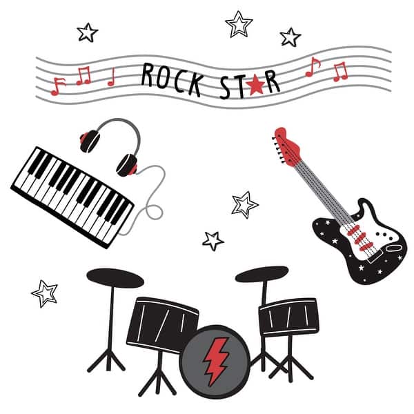 slide 2 of 4, Lambs & Ivy Rock Star Musical Instruments Wall Decals/Stickers - Drums/Guitar