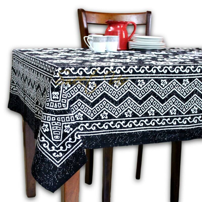 Cotton Blossoming Floral Tablecloth Rectangle - 70 x 104 in - Black