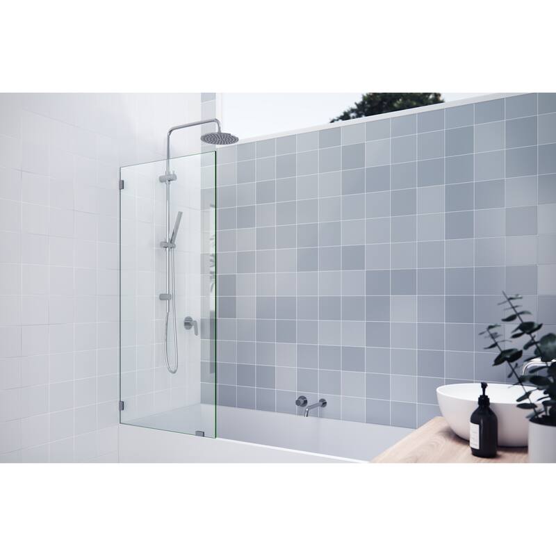 Glass Warehouse 58.25" x 25.5" Frameless Shower Bath Fixed Panel - Polished Chrome