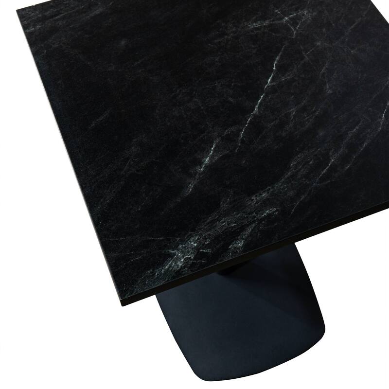 Vail Square Dining Table with 24 in. MDF Tabletop in Black Stainless Steel Square Base Accent Kitchen Table