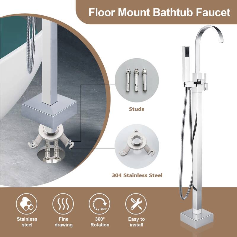 Topcraft Floor Mounted Bathtub Filler with Handheld Showerhead