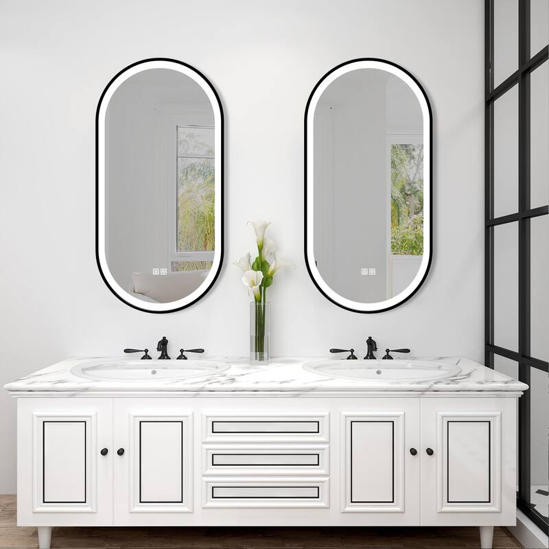 20" x 40" Pill Shape Metal Frame LED Anti-fog Bathroom Vanity Mirror