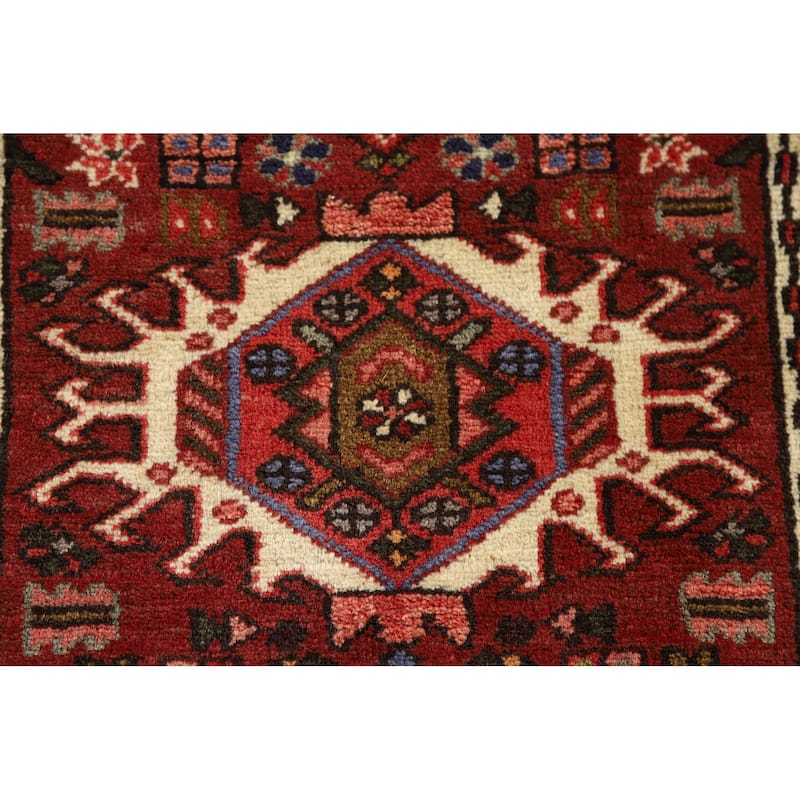 Tribal Geometric Gharajeh Persian Runner Rug Hand-Knotted Wool Carpet - 2'0" x 9'3"