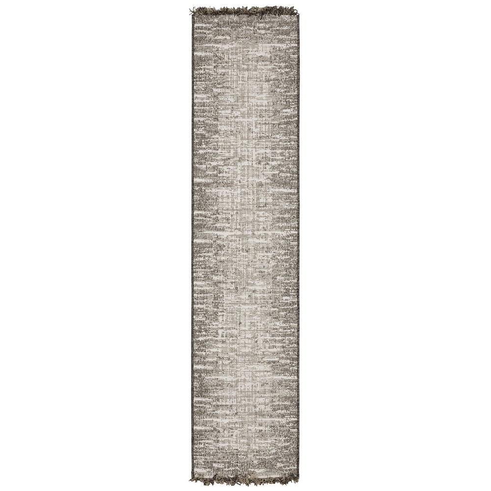 Style Haven Grayton Weathered Textures Beige/ Black Indoor-Outdoor Fringe Edge Rug