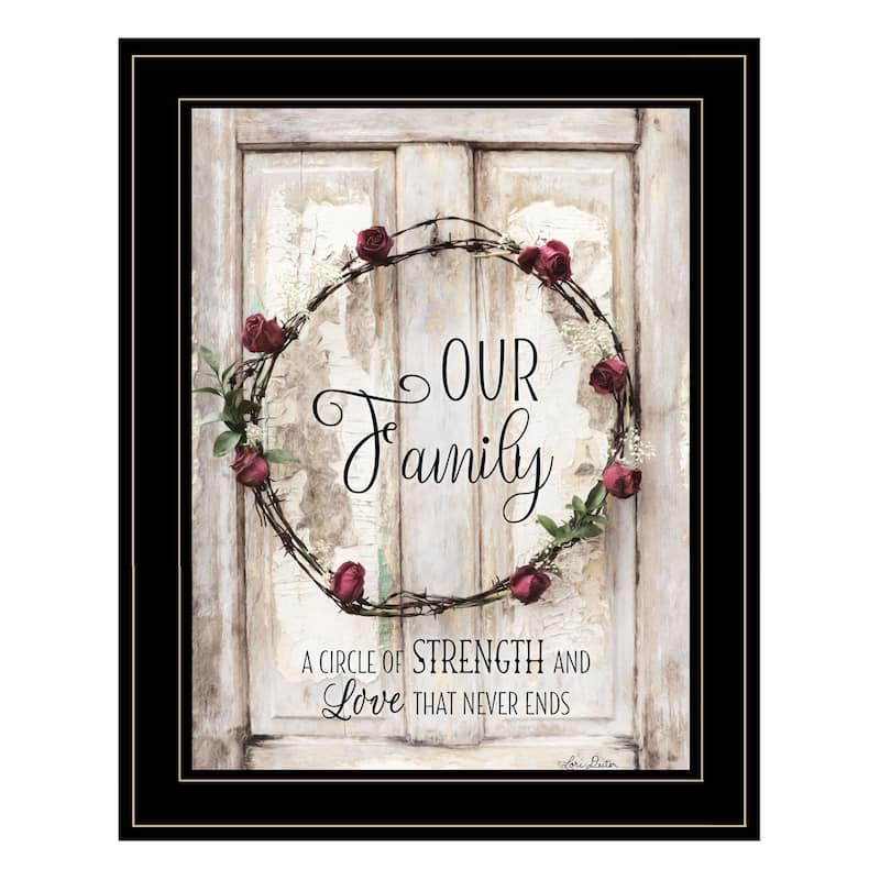 TrendyDecor4U Traditional "Our Family" Framed Print Wall Art by Lori Deiter - White, Brown, Red - Black