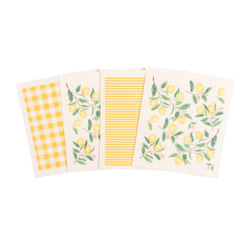 KAF Home Clean It Mixed Swedish 4-Piece Dish Cloths - Lemon - 7.5"W x 0.32"H x 7"D