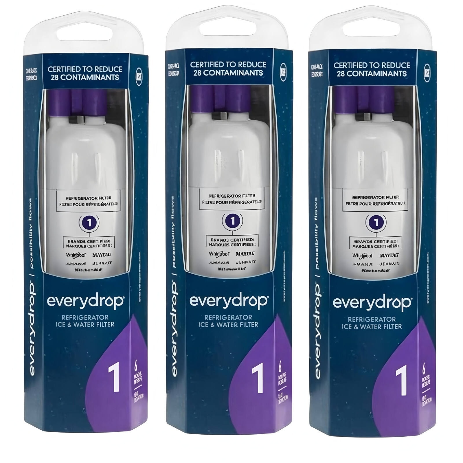 3 Pack EveryDrop EDR1RXD1 Whirlpool Fridge Replacement Water Filter