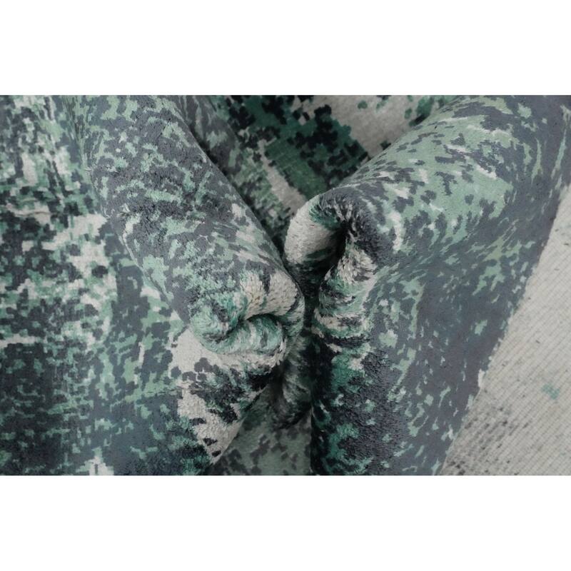 Hand Knotted Oriental Viscose Silk Carpet Modern Abstract Green Abstract Area Rug - 9' 10'' X 6' 0''