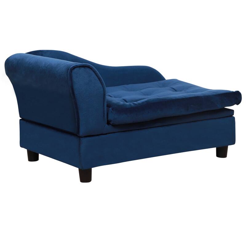 Luxury Fancy Dog Bed for Small Dogs with Hidden Storage, Small Dog Couch with Soft 3" Foam, Dog Sofa Bed - Blue