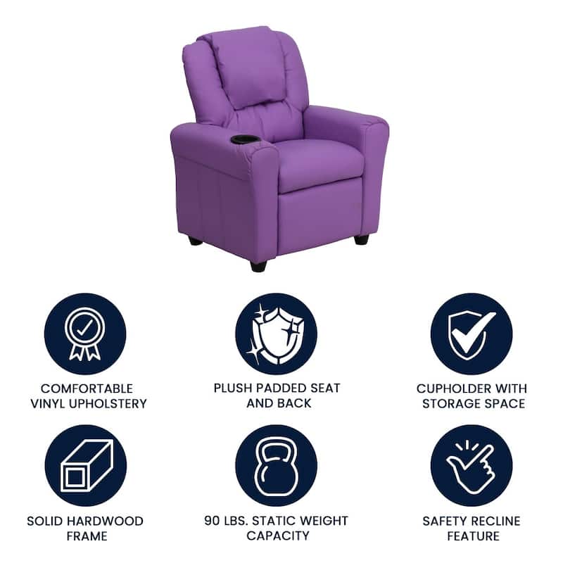 Contemporary Kids Recliner with Cup Holder and Headrest - 24"W x 21.5" - 36.5"D x 27"H