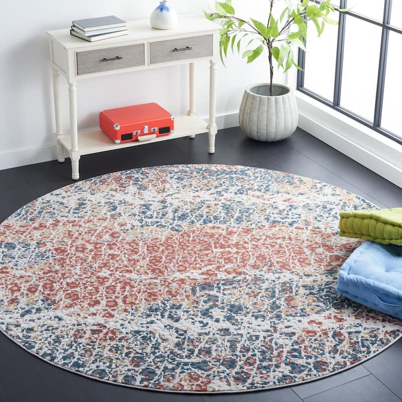SAFAVIEH Invista Elvera Modern Abstract Rug - 6'7" Round - Navy/Rust