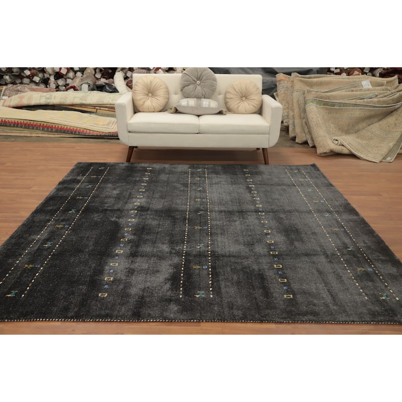 Hand Knotted Oriental 100% Wool Carpet Tribal Animal Pictorial Greys & Charcoal Gabbeh Area Rug - 8' 0'' X 8' 4''