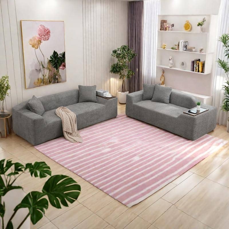 5-Seat Boucle Cloud Sofa Set (3-Seater + 2-Seater) with End Tables & 4 Pillows